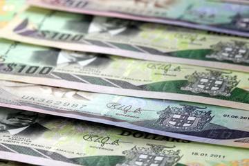 Fototapeta na wymiar Assorted Jamaican money banknotes - Financial security concept background
