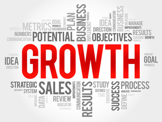 Growth word cloud, business concept