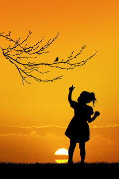 girl and bird on braches