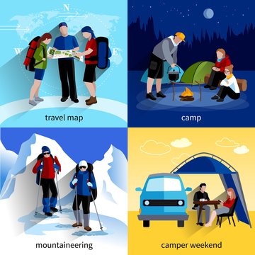 Camper People Icons Set