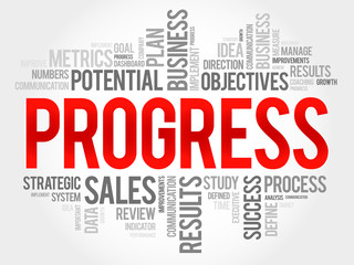 Progress word cloud, business concept
