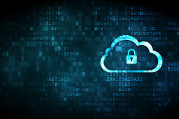 Cloud networking concept: Cloud With Padlock on digital background