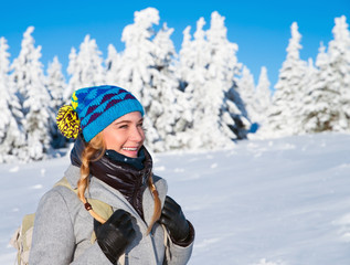 Fototapeta na wymiar Happy woman on winter holidays