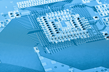 Electronic circuit board close up.