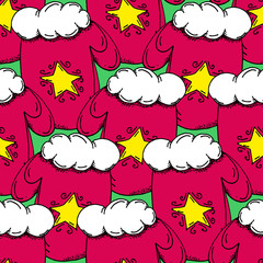 Cartoon Style Hand Drawn Santa's Glove Seamless Pattern
