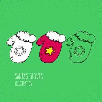 Cartoon Style Santa's Glove Hand Drawn Illustration Icon