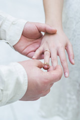 wedding ceremony, wedding rings and hands