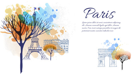 watercolor Vector background of paris city