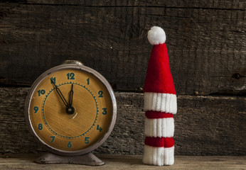 Christmas holiday background with Santa hat and decorations.