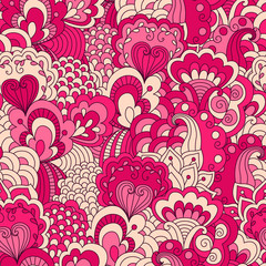 Hand drawn seamless pattern with floral elements. 