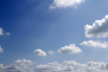 White clouds blue sky background. Copy space