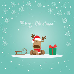 Reindeer green Christmas card