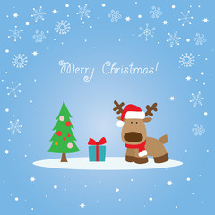 Reindeer blue Christmas card