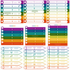 Infographics colorful strips on 6, 7, 8 options