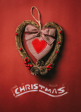 Chistmas Heart over a Red Background