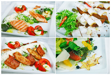 Collection of salads, isolated on white.