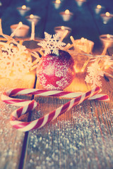 Grußkarte - Weihnachtsapfel und Zuckerstangen