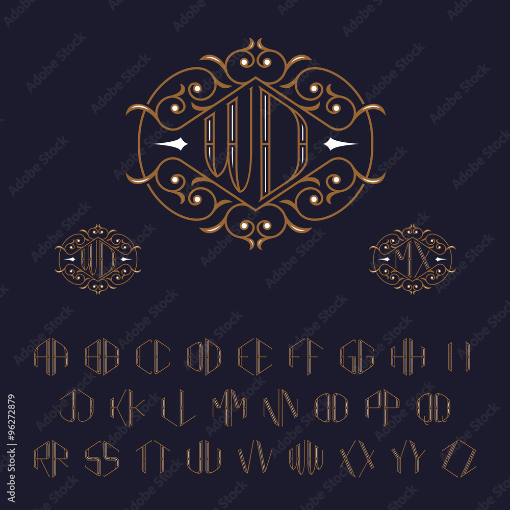 Poster two letters monogram template. set of letters from a to z. luxury vector set of ornate elegant monog