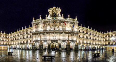 Fototapeta na wymiar Famous Plaza Mayor in Salamanca at night, Castilla y Leon, Spain