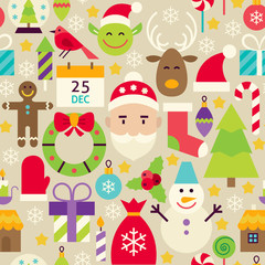 Obraz na płótnie Canvas Merry Christmas Flat Design Vector Beige Seamless Pattern