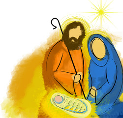 Holy family Christmas nativity abstract vector watercolor illustration © t0m15