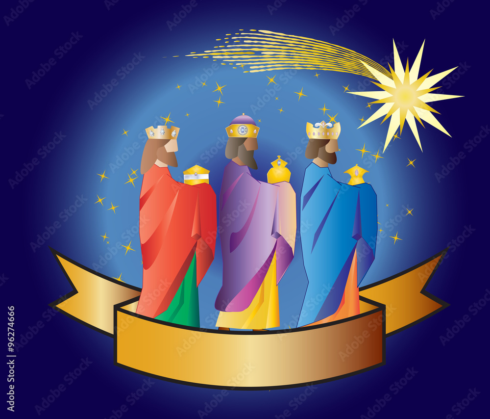 Wall mural three wise men or three kings. nativity illustration christmas c