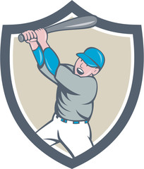 American Baseball Player Batting Homer Crest Cartoon