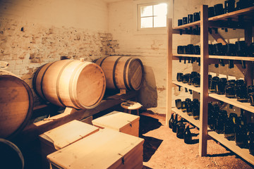 Old vineyard wine cellar with vintage filter effect