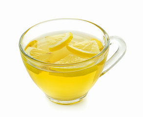 glass of lemon tea on white background