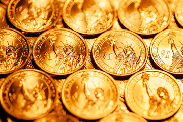 golden dollar coins background