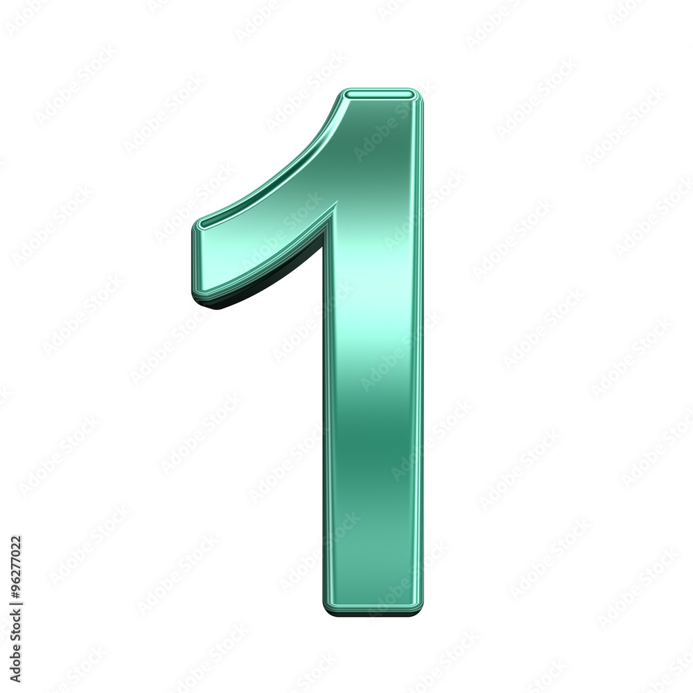 Fototapete one digit from shiny turquoise alphabet set, isolated on white. computer generated 3d photo renderin