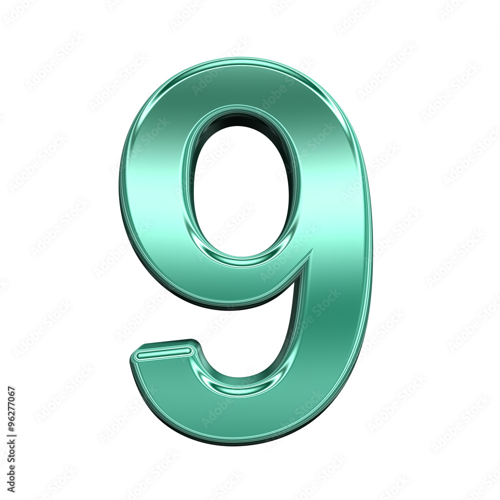 Fototapete one digit from shiny turquoise alphabet set, isolated on white. computer generated 3d photo renderin