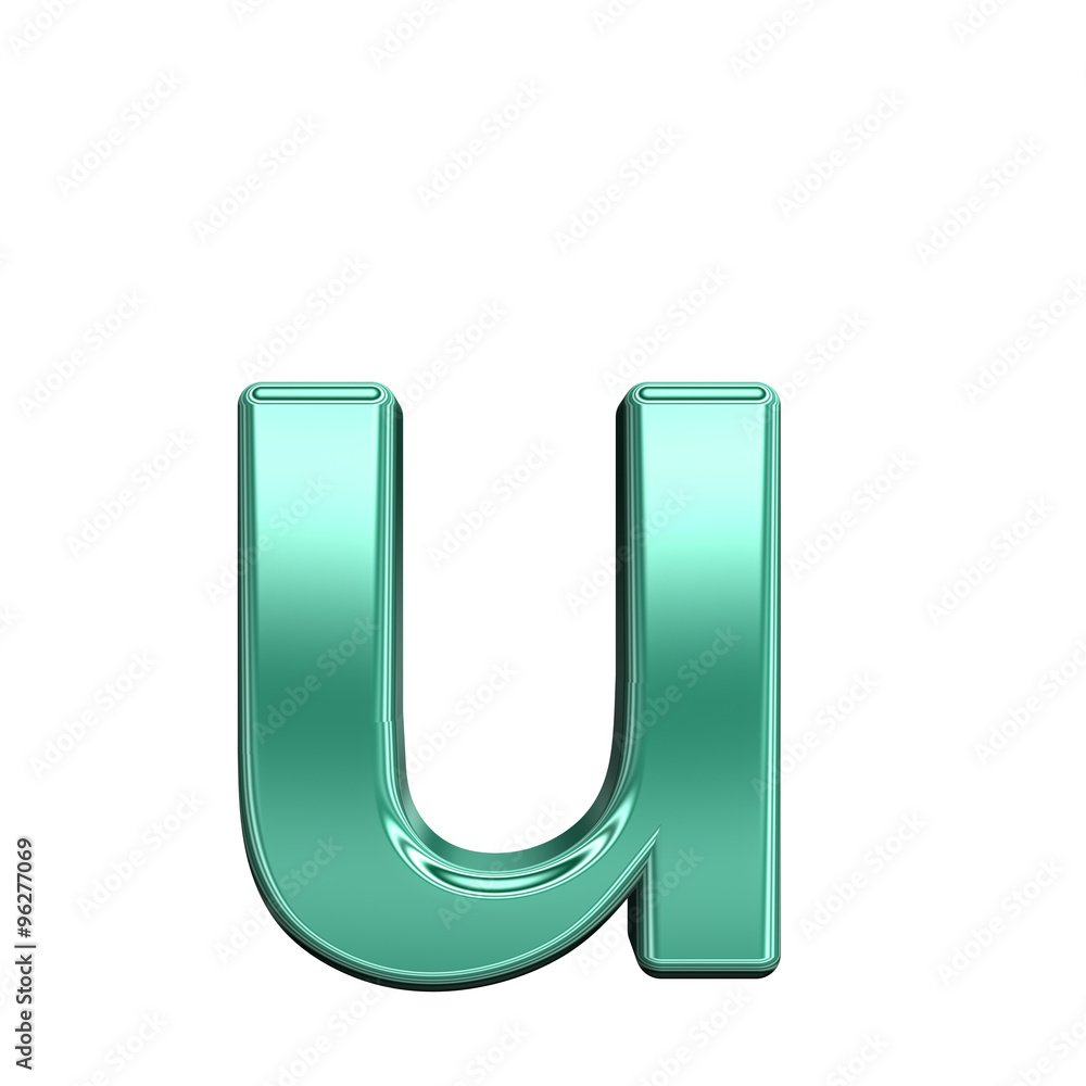 Fototapete one lower case letter from shiny turquoise alphabet set, isolated on white. computer generated 3d ph