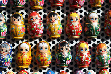 Group of russian matreshka dolls as souvenirs