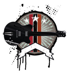 grunge music shield with black guitar and banner