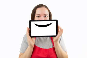 saleswoman with a virtual smile