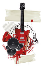 stencil music scene with red guitar