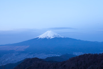 View of Mountain Fuji and Fujiyoshida town seen from Mountain Mitsutoge