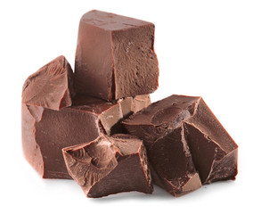 Milk chocolate pieces isolated on white