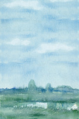 Blue watercolor landscape