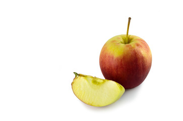 Red yellow apple and slice and copy space