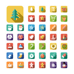 Flat Style Christmas and New Year Icons