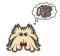Cartoon monster with I love you text