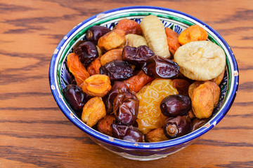 Central Asian dried fruits in traditional bowl