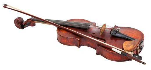 full size violin with wooden chinrest and bow