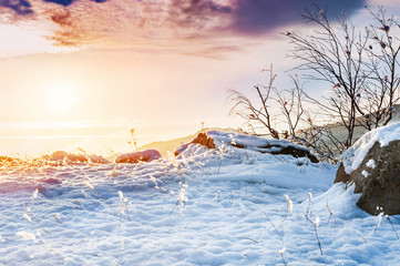 Fototapeta na wymiar Fantastic sunset in the winter mountains