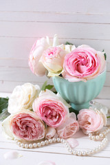 Background with sweet pink roses flowers