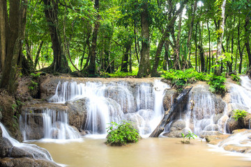 Naklejka premium Keingkravia waterfall at sangkhlaburi, Kanjanaburi. Thailand