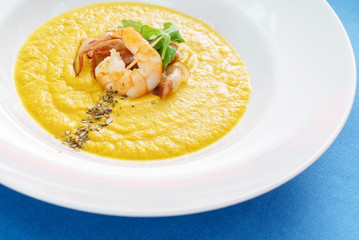 pumpkin cream soup with shrimps