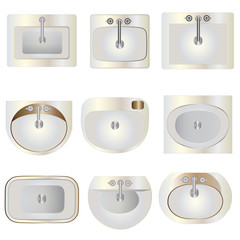 Bathroom, wash basin set 9 top view for interior ,vector illustration